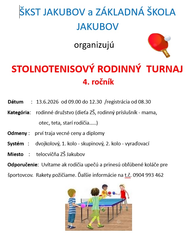 POZVÁNKA na rodinný turnaj v stolnom tenise